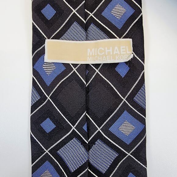 Michael Kors Mens Silk Tie Blue Diamond Pattern Textured Hand Finished Designer - Picture 6 of 7